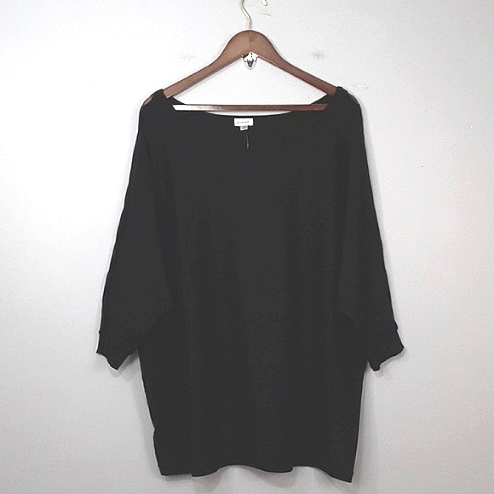 Avenue Black Slit Loose Fit Long Sleeve Top